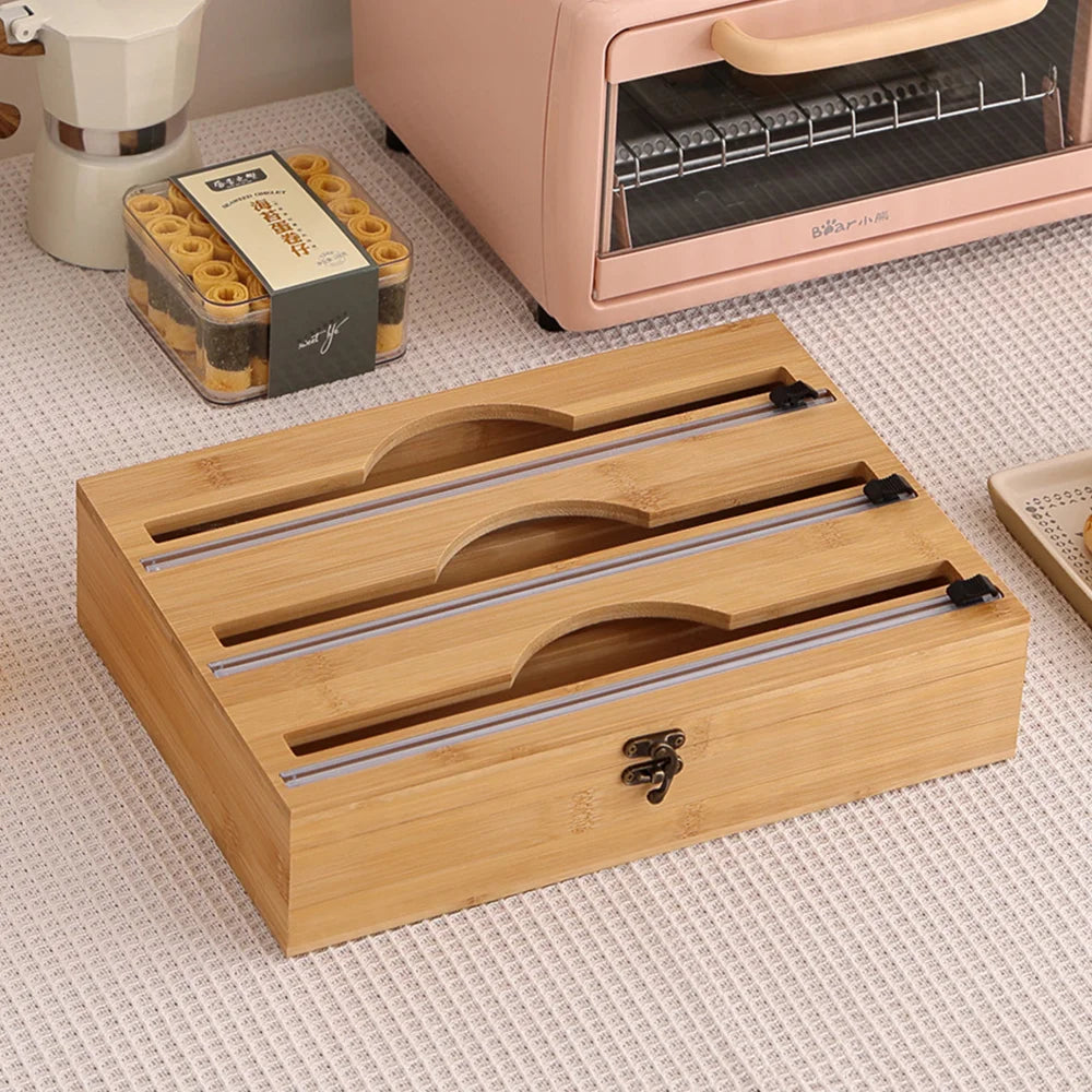 Bamboo  3 In 1 Wrap Dispenser Storage