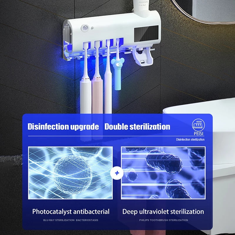 Porta-escovas de esterilização UV e espremedor elétrico de pasta de dente