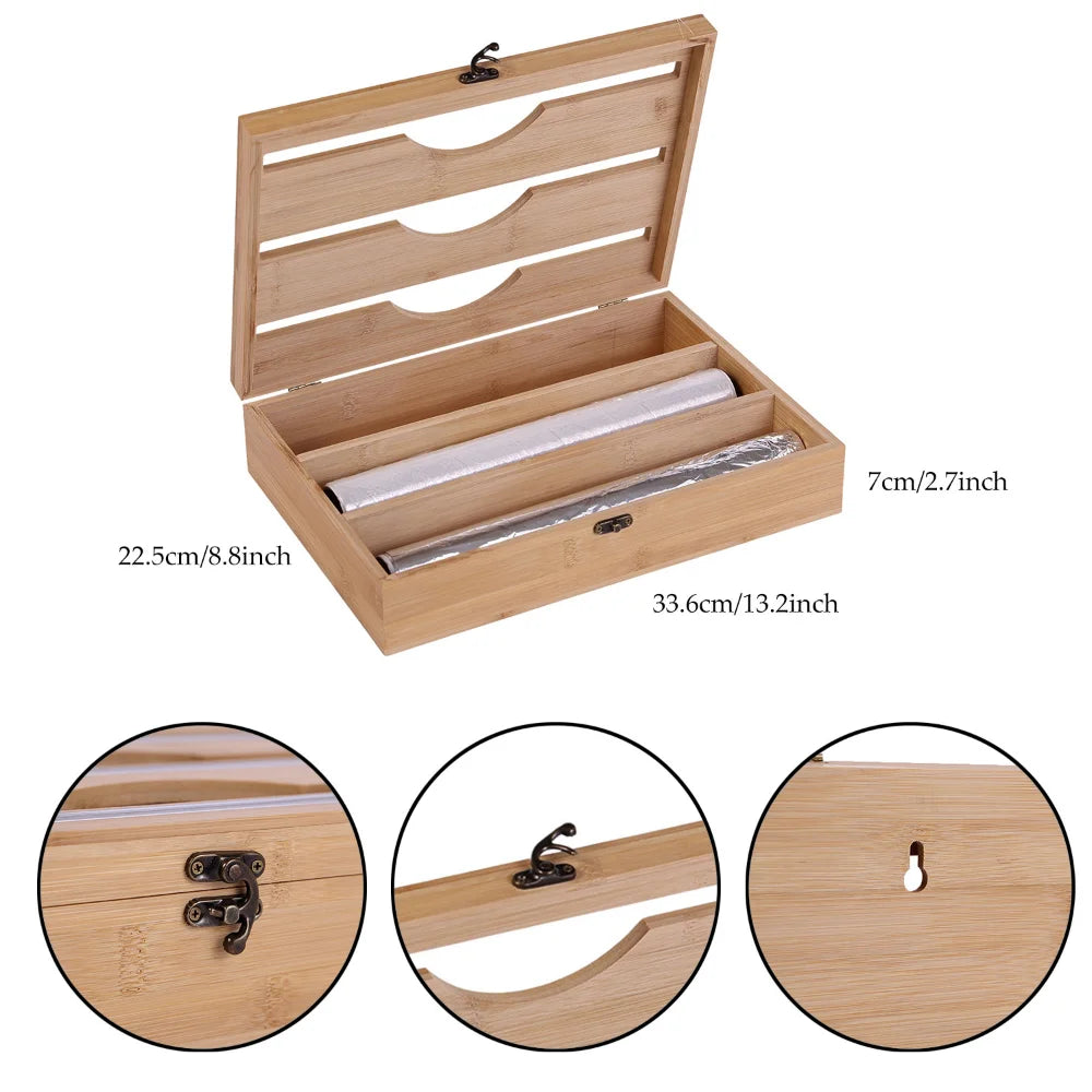 Bamboo  3 In 1 Wrap Dispenser Storage