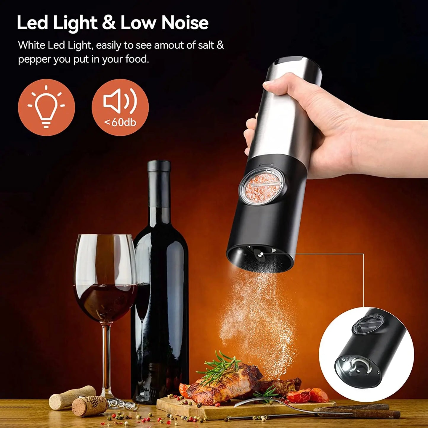 USB Rechargeable Electric Salt & Pepper Grinder