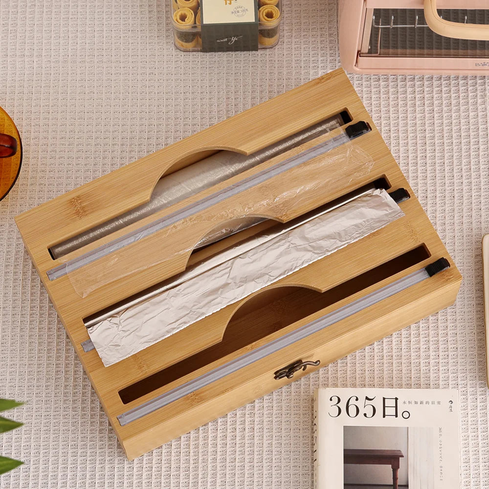 Bamboo  3 In 1 Wrap Dispenser Storage