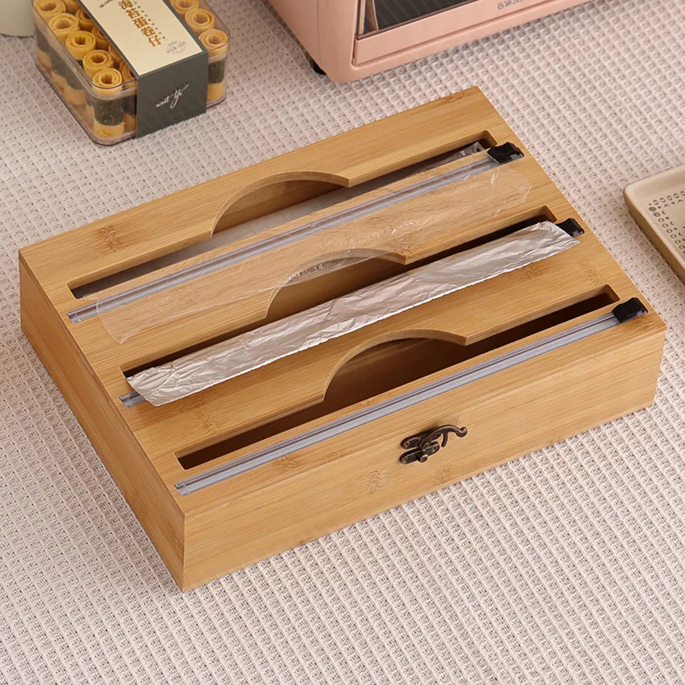 Bamboo  3 In 1 Wrap Dispenser Storage