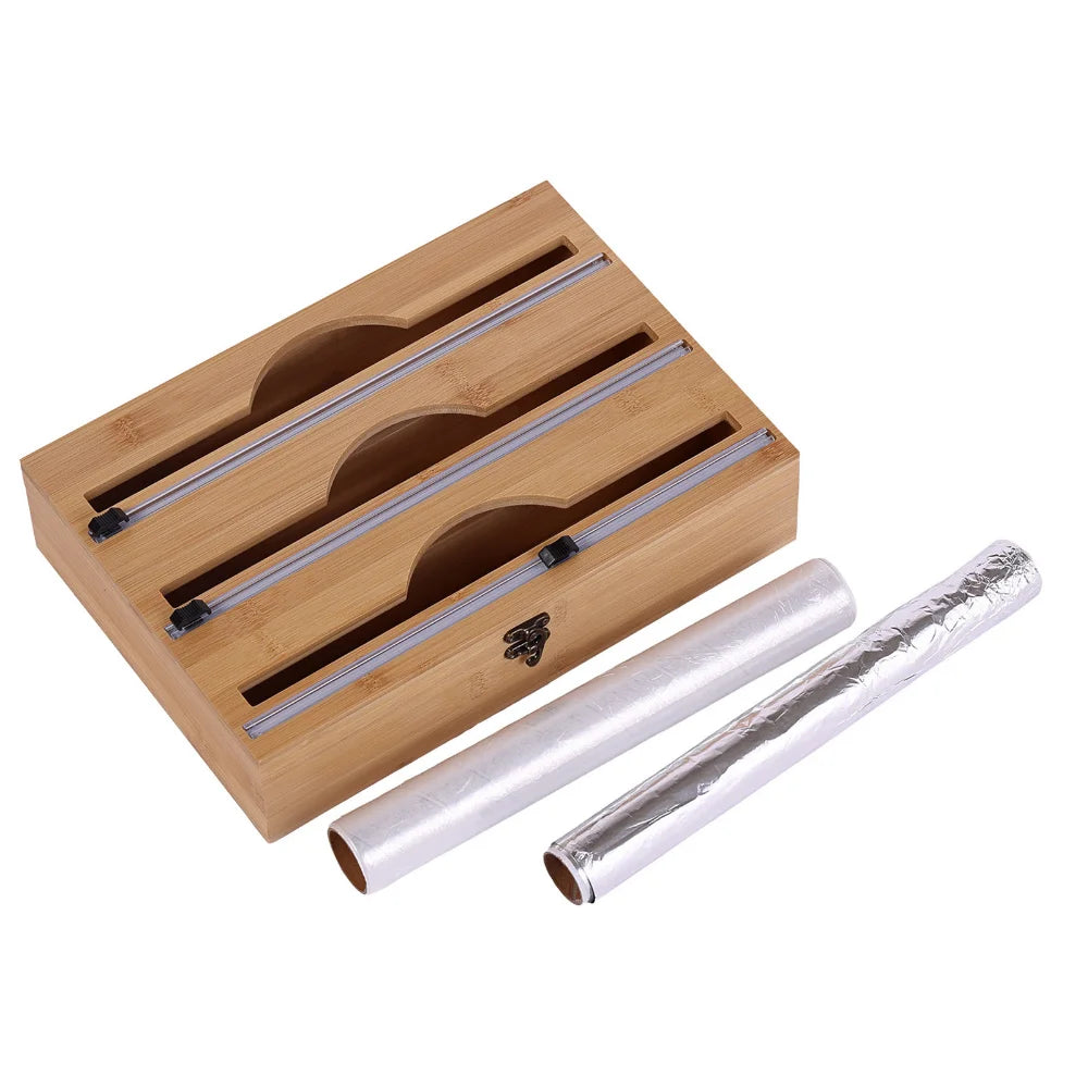 Bamboo  3 In 1 Wrap Dispenser Storage